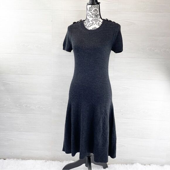 McQ Alexander McQueen Engraved Button Fit & Flare Wool Sweater Dress - Picture 1 of 9